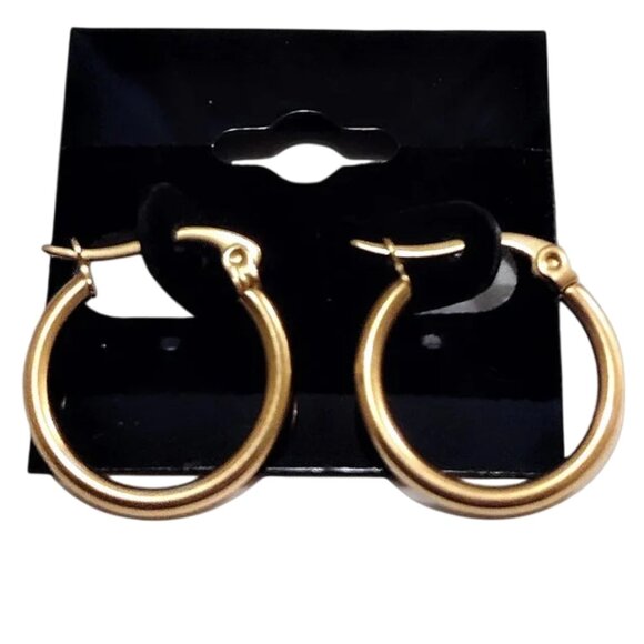 3/4 Inch 20mm Tube Hoop Pierced Post Earrings Gold Tone - Picture 1 of 5